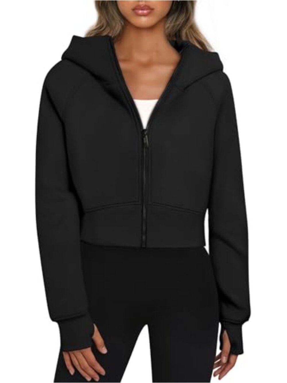 Women's Cropped Zip Up Hoodie Oversized Cotton Blend Sweatshirt with Pockets